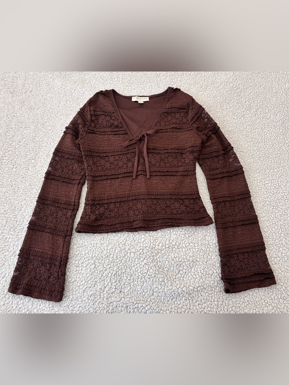 Sea Olive Brown Lace-Trim Tie-Front Top